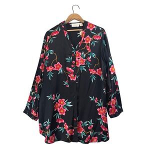 Vintage‎ Victoria's Secret Gold Label Black Floral Silk Button Up Pajama Gown